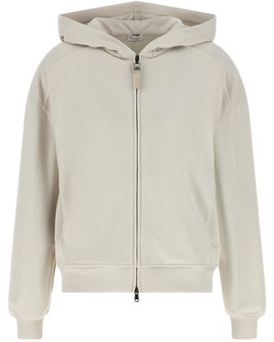 Brunello Cucinelli Hoodie With Embellished Zipper Pull - White