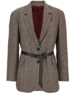 Brunello Cucinelli Houndstooth Blazer - Brown