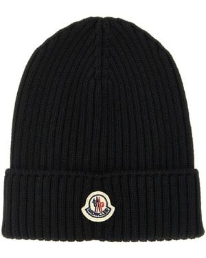 Moncler Mütze Aus Gerippter Schurwolle - Schwarz