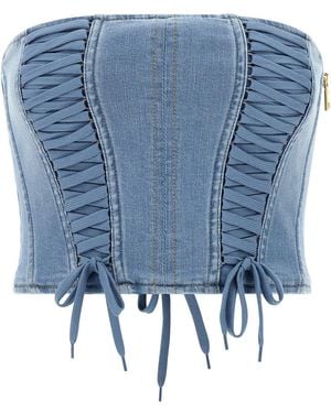 Elisabetta Franchi Denim Bustier Top - Blue