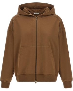 Brunello Cucinelli Hooded Sweatshirt 'Shiny Trims' - Brown