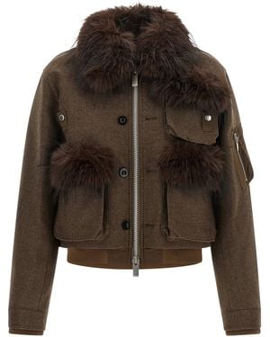 Sacai Double Collar Blouson - Brown