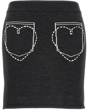 MO5CH1NO JEANS - MOSCHINO Contrast Embroidery Skirt - Black