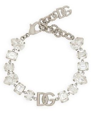 Dolce & Gabbana Bracciale Con Strass E Logo - Bianco