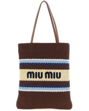 Miu Miu Medium Raffia Shopping Bag - Black