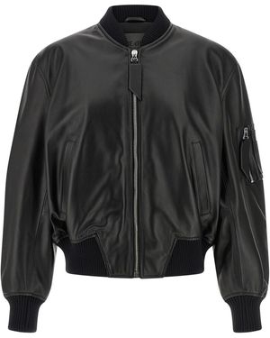 The Attico Leather Bomber Jacket - Black