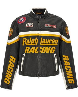 Polo Ralph Lauren Leather Biker Jacket With Patch - Black