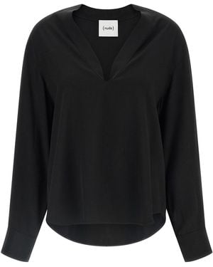 Nude Bluse Mit V-Ausschnitt - Schwarz