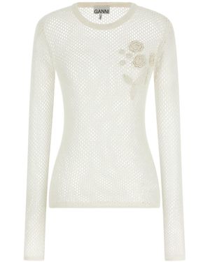 Ganni Pointelle Cotton Jumper - White