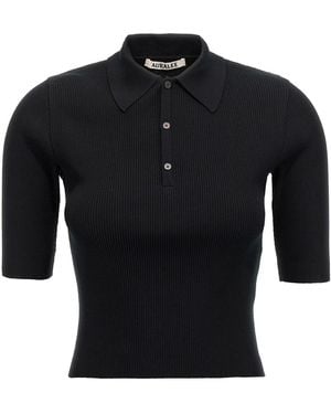 AURALEE Ribbed Polo Shirt - Black