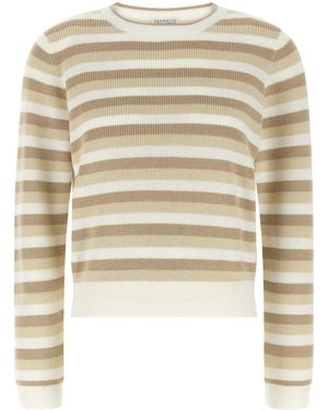 Brunello Cucinelli Striped Cotton Jumper - Natural