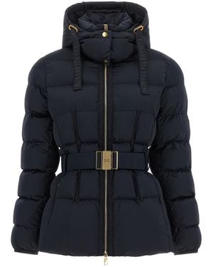 Elisabetta Franchi Belted Down Jacket With Logo Buckle - Blue