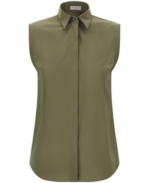 Brunello Cucinelli Camicia 'Shiny Trim' - Verde