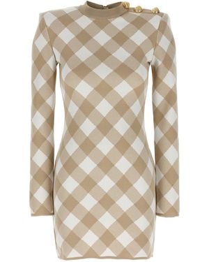 Balmain 'Vichy Buttoned' Dress - Natural