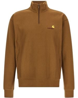 Carhartt 'half Zip American Script Sweat' Sweatshirt - Brown