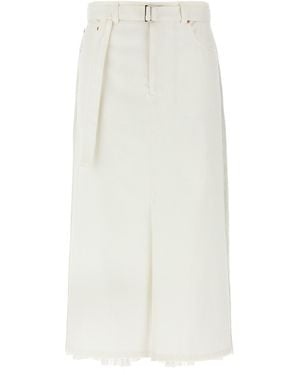 Sacai Plissierter Jeansrock - Weiß