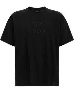 Gucci Interlocking Gg Crest Embroidered T-Shirt - Black