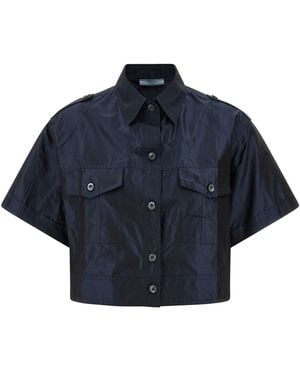 Prada Silk Shirt With Structured Epaulettes - Blue