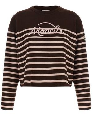 Moncler Maglia A Righe Con Ricamo - Nero