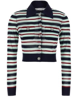 Self-Portrait 'navy Striped Viscose Knit' Cardigan - Blue