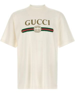 Gucci T-Shirt Stampa Web' Con 'Incrocio Gg' - Bianco