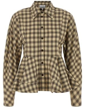 Ganni Check Flannel Peplum Shirt - Natural