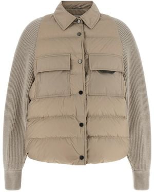 Brunello Cucinelli 'shiny Flap Detail' Down Jacket - Natural