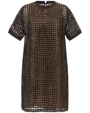 Brunello Cucinelli Sequin Mesh Dress - Brown