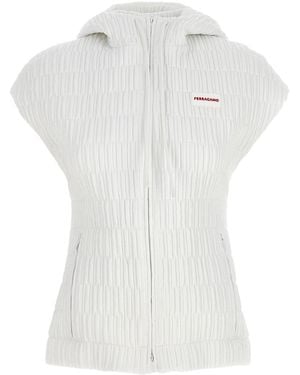 Ferragamo Textured Nylon Hooded Vest With Zip Closure - White