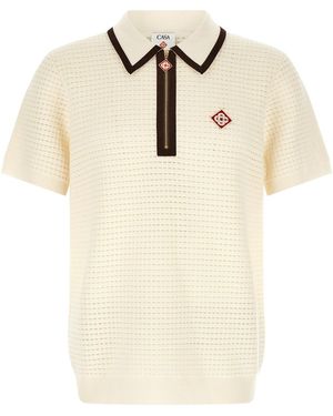 CASABLANCA 'waffle Stitch' Knit Polo Shirt - Natural