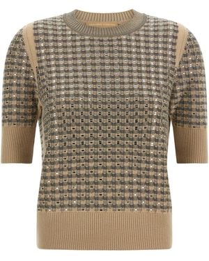 Ermanno Scervino Strickpullover Mit Karomuster Und Glänzenden Metalleinsätzen - Natur