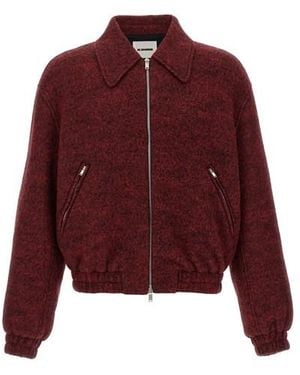 Jil Sander Mélange Wool Bomber Jacket - Red