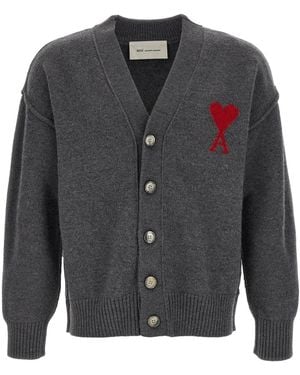 Ami Paris 'ami De Coeur' Cardigan - Grey