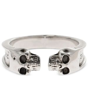 McQueen 'thin Twin Skull' Ring - Grey