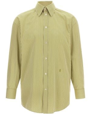 Saint Laurent Gestreiftes Hemd Mit Gesticktem Logo - Grün