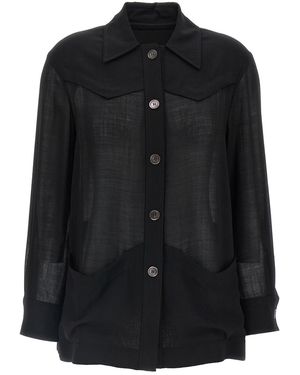 Ferragamo Hemdjacke 'Semi-Sheer Wool' - Schwarz