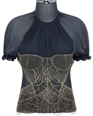 The Attico Jewel Embroidery Top - Blue