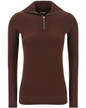 Jil Sander Half-zip T-shirt - Brown