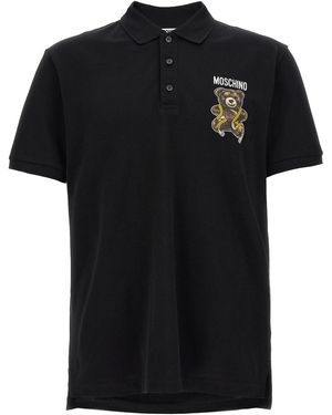 Moschino Teddy Logo Print Polo T-Shirt - Black
