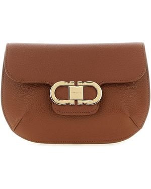 Ferragamo 'double Gancini' Mini Crossbody Bag - Brown