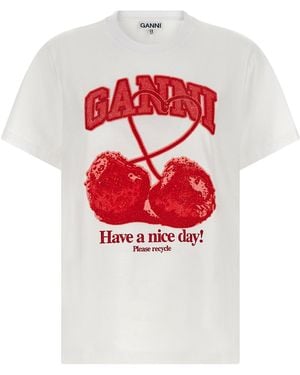 Ganni T-Shirt With Textured Graphic Print