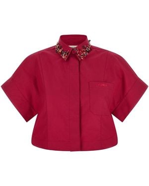 Fendi Cropped Shirt With Embellished Collar - Red