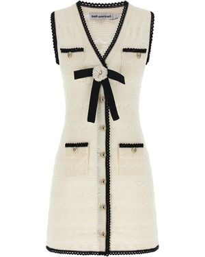 Self-Portrait 'white Pointelle Knit Mini' Dress - Natural