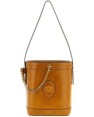 Versace 'pivot' Small Bucket Bag - Brown