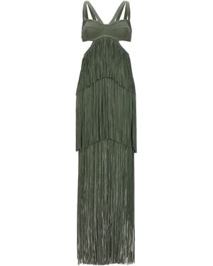 Hervé Léger 'strappy Tiered Fringe' Dress - Green