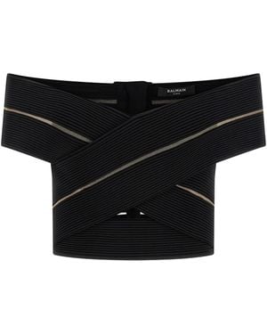 Balmain Off-the-shoulder Crop Top - Black