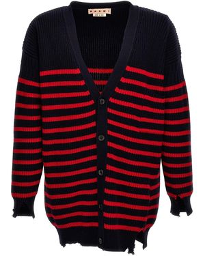 Marni Destroyed Effect Striped Cardigan - Red