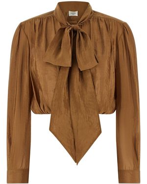 Saint Laurent Lavallière Neck Blouse - Brown