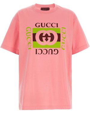 Gucci T-Shirt Mit " Incrocio Gg E Web"-Druck - Pink