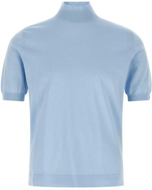 Prada Maglia A Maniche Corte Con Logo Intarsio - Blu